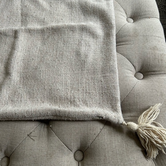 2 Covers | 1 Abstract Botanical Throw Pillow Cover & 1 Plain Linen with Tassels - Picture 9 of 12